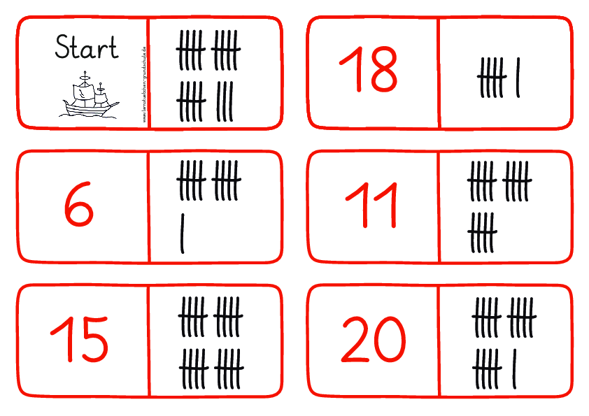 Dominos zur Anzahlerfassung - mit Strichlisten im ZR 20